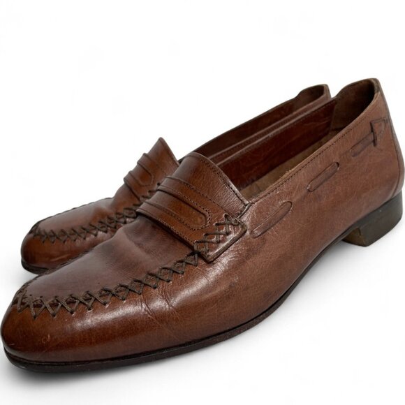 Stanley Blacker Vintage Loafer Italy Brown Leather Dress Shoes Men's 7.5 M - Picture 1 of 9